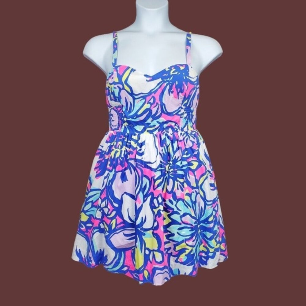 Lilly Pulitzer Womens Purple Catwalkin Tropical Print Christine Dress Size 10